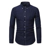 NATUZORA Chemise Rayée Homme Manches Longues Chemise d'affaires De Base Homme Coupe Ajustée Simplicité Chemise Casual Homme Printemps Automne Chemise Revers Homme B-Navy XL
