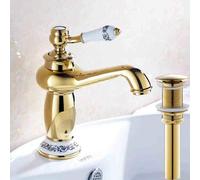 NATWEE Robinet de lavabo en Or Robinet mitigeur d'eau Chaude et Froide en Laiton avec poignée en céramique, Robinet avec vidange (Robinet avec vidange) It's So Kind of You