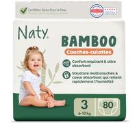 Naty Bamboo Couches-Culottes viscose de bambou, Taille 3 (6-10 kg) 80 pcs | Pour Peaux Sensibles, Testées dermatologiquement, super absorbantes, Sans Parfum, Confort Stretch, Douceur soyeuse