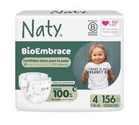 Naty BioEmbrace Couches Bébé | Certifiées sûres pour les peaux sensibles| Protection anti-fuites jusqu’à 100% | Douceur biosourcée & à base de plantes | Sans chlore | Taille 4 (7-18 kg), 156 unités