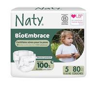 Naty BioEmbrace Couches Bébé | Certifiées sûres pour les peaux sensibles| Protection anti-fuites jusqu’à 100% | Douceur biosourcée & à base de plantes | Sans chlore | Taille 5 (11-25 kg), 80 unités
