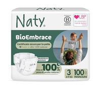 Naty BioEmbrace Couches Bébé | Certifiées sûres pour les peaux sensibles| Protection anti-fuites jusqu’à 100% | Douceur biosourcée & à base de plantes | Sans chlore | Taille 3 (4-9 kg), 100 unités