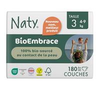Naty BioEmbrace Couches Bébé Taille 3 (4-9 kg) | 100% bio-sourcée sur la Peau | Douceur à Base de Plantes, Dermatologiquement Testées, Super Absorbantes | 180 Unités