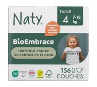 Naty BioEmbrace Couches Bébé Taille 4 (7-18 kg) | 100% bio-sourcées sur la Peau | Douceur à Base de Plantes, Dermatologiquement Testées, Super Absorbantes | 156 Unités