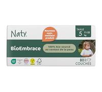 Naty BioEmbrace Couches Bébé Taille 5 (11-25 kg) | 100% bio-sourcées sur la Peau | Douceur à Base de Plantes, Dermatologiquement Testées, Super Absorbantes | 100 Unités