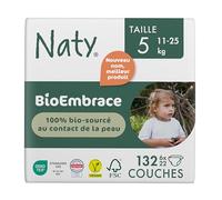 Naty BioEmbrace Couches Bébé Taille 5 (11-25 kg) | 100% bio-sourcées sur la Peau | Douceur à Base de Plantes, Dermatologiquement Testées, Super Absorbantes | 132 Unités