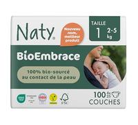 Naty BioEmbrace Couches Nouveau-né Taille 1 (2-5 kg) | 100% bio-sourcé sur la Peau | Douceur à Base de Plantes, Dermatologiquement Testées, Super Absorbantes | 100 Unités
