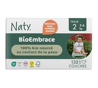 Naty BioEmbrace Couches Nouveau-né Taille 2 (3-6 kg) | 100% bio-sourcé sur la Peau | Douceur à Base de Plantes, Dermatologiquement Testées, Super Absorbantes | 132 Unités