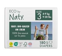 Naty Couches Ecologiques pour Bébé - Couches écologiques à base de plantes, parfaites pour la peau sensible de bébé et qui empêchent les fuites (Taille 3-180 couches) - Pack 1 mois