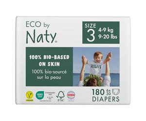 Naty Couches Ecologiques pour Bébé - Couches écologiques à base de plantes, parfaites pour la peau sensible de bébé et qui empêchent les fuites (Taille 3-180 couches) - Pack 1 mois