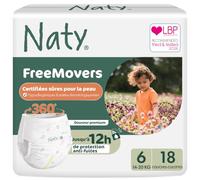 Naty FreeMovers Couches-Culottes, Taille 6 (14-20 kg), 18 unités | Pour Peaux Sensibles, Pants Hypoallergéniques, Absorbantes, Protection Anti-Fuites jusqu'à 12h, Sans Parfum, Confort Stretch
