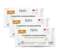 Naty Lingettes Bébé, 98% d'Eau & Hypoallergéniques, 168 unités (3 paquets)