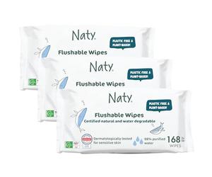 Naty Lingettes Bébé jetables dans les toilettes, 168 unités (3 paquets)