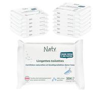 Naty lingettes bébé jetables dans les toilettes | 98% Eau purifiée pour peau sensible d’origine végétale | Ingrédients naturels | Sans plastique & sans parfum| 504 unités (12 paquets)