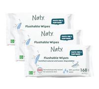 Naty lingettes bébé jetables dans les toilettes | 98% Eau purifiée pour peau sensible d’origine végétale | Ingrédients naturels | Sans plastique & sans parfum | 168 unités (3 paquets)