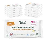 Naty Lingettes bébé sans parfum – 98% eau purifiée, compostables – 672 unités (12 paquets)