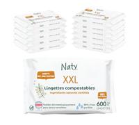 Naty Lingettes Bébé XXL, 98% d'Eau, 600 unités (12 paquets)