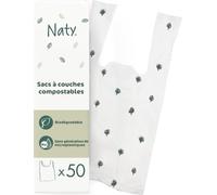 Naty Sacs à Couches Compostables pour bébé avec poignées à nouer, 50 unités | Sans parfum, Pour le change, la poussette, les voyages et les déchets d’animaux, D'origine végétale