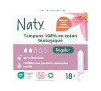 Naty Tampons Normal en 100% coton biologique Sans Applicateur, 18 unités | Sûrs pour la peau sensible, Testés par des gynécologues, Sans plastique ni parfum, Hypoallergéniques, Protection naturelle