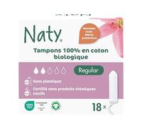 Naty Tampons Normal en 100% coton biologique |Sans substances nocives | Sans plastique ni parfum | Hypoallergéniques | Testés gynécologiquement | Protection naturelle contre les fuites | 18 unités