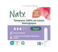 Eco by Naty Tampons sans applicateur Super, absorbants à base de plantes, produit menstruel en coton biologique, meilleur pour la santé féminine (18 unités)