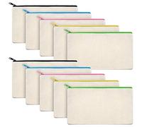 Naugan Lot de 10 trousses de maquillage en toile avec fermeture éclair - Pour voyage, bricolage, école, loisirs créatifs, beige