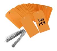 Naugan Lot de 100 étiquettes d'expédition vierges en plastique avec fil de fer - Imperméables - Orange - 11 x 6 cm