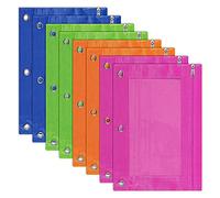 Naugan Lot de 8 trousses à crayons à 3 anneaux avec fenêtre transparente pour fournitures scolaires, fournitures de bureau, Multicolore