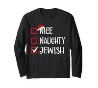 Naughty Nice Juif Holiday Santa Funny Interfaith Hanoukka Manche Longue
