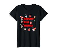 Naughty Nice Thomas Nom de Noël Amusant T-Shirt Graphique avec Valeur, Femme, Noir, M