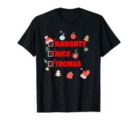 Naughty Nice Thomas Nom de Noël Amusant T-Shirt Graphique avec Valeur, Homme, Noir, M