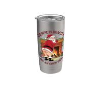 Naughty Santa Rôtissant Noix Nourriture Pun Fête de Noël Gobelet isotherme en acier inoxydable double paroi