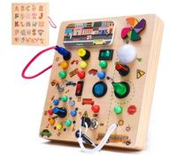 NauotK Planche Montessori, Busy Board en Bois pour Bébé 3+ Ans, Activity Board avec 19 Lumiere, Motricité Bébé Jouet Educatif Sensoriel, Voyage Portable Tableau d’activité Cadeau pour Garçons & Filles