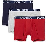 Nautica 3-Pack Classic Cotton Stretch Boxer Briefs Boxeur ajusté, Caban/Gris chiné/Rouge, XL Homme