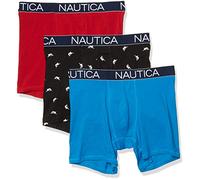 Nautica 3-Pack Classic Cotton Stretch Boxer Briefs Boxeur ajusté, Rouge/Capri/Espadon Imprimé Noir, L (Lot de 3) Homme