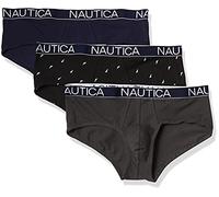 Nautica 3 Pack Cotton Stretch Briefs Slips, Imprimé Caban/Charbon/Voile-Noir/Blanc, M Homme