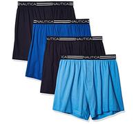Nautica Classic Cotton Loose Knit Boxer Caleçon Boxeur, Peacoat/Aero Blue/Sea Cobalt-Lot de 4, S Homme