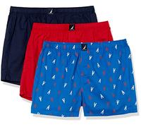 Nautica Lot de 3 Boxers en Coton tissé Caleon Boxeur, Caban/Rouge Vif/Homard 2 Couleurs, L Homme