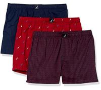 Nautica Classic Cotton 3-Pack Woven Boxer Caleon Boxeur, Peacoat/Imprimé Ancre/Multi Voiles Rouge, L (Lot de 3) Homme