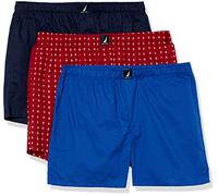 Nautica Cotton Woven 3 Pack Boxers Caleon Boxeur, Caban/Cobalt Brillant/imprimé Ancre Rouge, M (Lot de 3) Homme