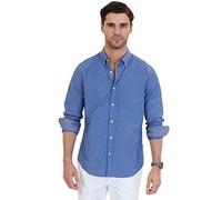 Nautica Chemise boutonnée à manches longues pour homme Coupe classique stretch - bleu - Taille L