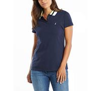 Nautica Polo en Coton Stretch à col rayé Coupe Classique, Navy Seas, L Femme