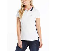 Nautica Polo en Coton Stretch à col en V rayé Coupe Classique, Blanc Brillant, M Femme