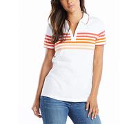 Nautica Classic Fit Striped V-Neck Collar Stretch Cotton Polo Shirt, Hibiscus, S Femme