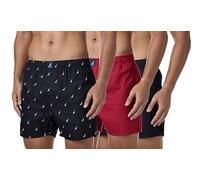 Nautica Cotton Woven 3 Pack Boxer Caleçon Boxeur, Noir/Rouge Voile Noir, M Homme
