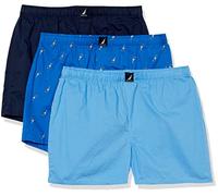 Nautica Cotton Woven 3 Pack Boxer Caleçon Boxeur, Peacoat/Aero Blue/Sails Outline, S Homme