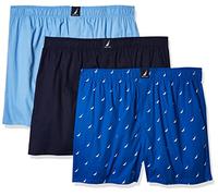 Nautica Cotton Woven 3 Pack Boxer Caleçon Boxeur, Peacoat/Dellarobbia/Sails-Sea Cobalt, L (Lot de 3) Homme