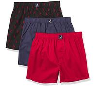 Nautica Cotton Woven 3 Pack Boxer Caleçon Boxeur, Rouge/Peacoat/Homard-Noir, M Homme