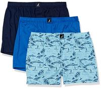 Nautica Cotton Woven 3 Pack Boxer Caleon Boxeur, Spinner Bleu/Peacoat/Tropical Scenic Print, M Homme