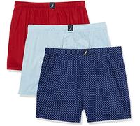 Nautica Lot de 3 Boxers en Coton tissé Caleon Boxeur, Bleu midi/Rouge Nautique/imprimé à Pois, L Homme